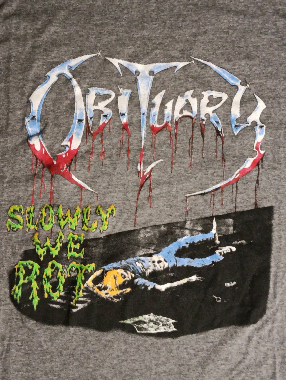 Vintage obituary slowly rot t-shirt rare gray death metal slayer autopsy morbid